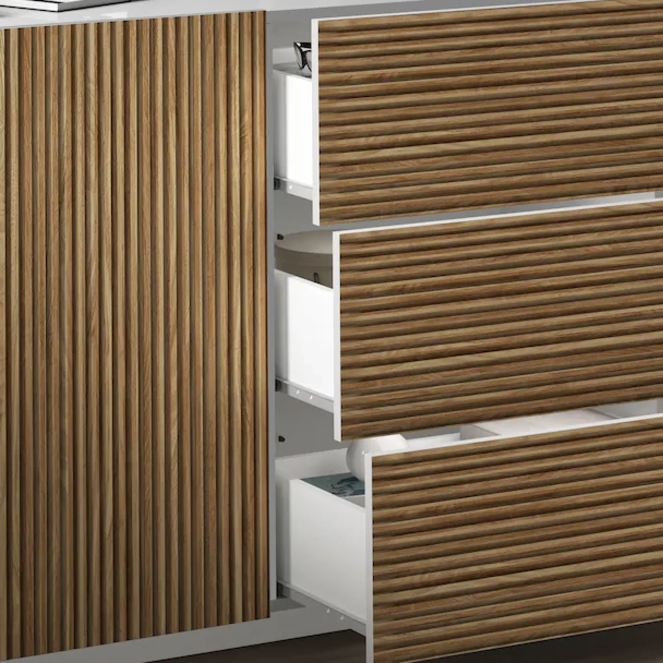 Home affaire Sideboard »Vega Sideboard,Kommode,220 cm« mit 4 Türen und 3 Schubladen,Fronten mit Rillen-Optik