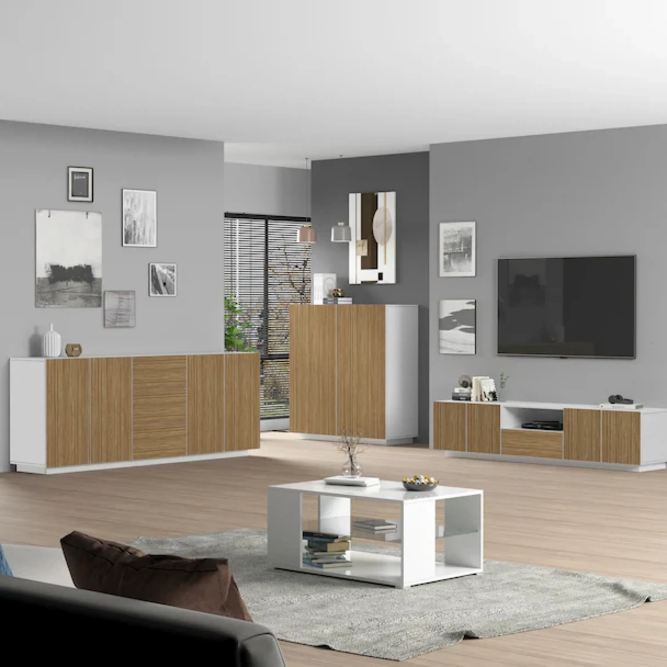 Home affaire Sideboard »Vega Sideboard,Kommode,220 cm« mit 4 Türen und 3 Schubladen,Fronten mit Rillen-Optik