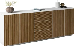 Home affaire Sideboard »Vega Sideboard,Kommode,220 cm« mit 4 Türen und 3 Schubladen,Fronten mit Rillen-Optik
