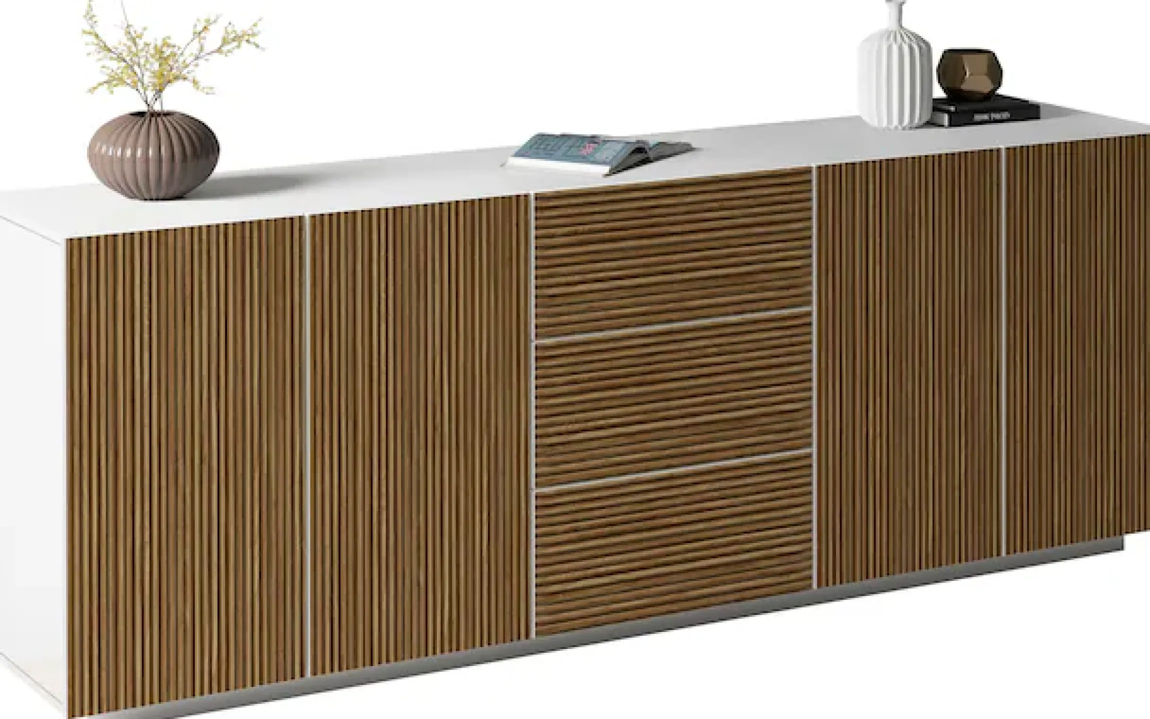 Home affaire Sideboard »Vega Sideboard,Kommode,220 cm« mit 4 Türen und 3 Schubladen,Fronten mit Rillen-Optik