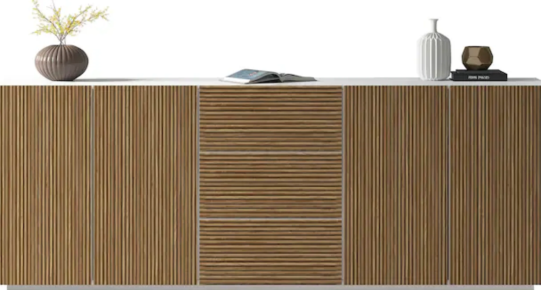 Home affaire Sideboard »Vega Sideboard,Kommode,220 cm« mit 4 Türen und 3 Schubladen,Fronten mit Rillen-Optik