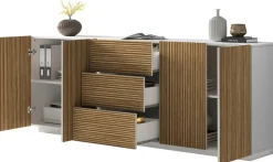 Home affaire Sideboard »Vega Sideboard,Kommode,220 cm« mit 4 Türen und 3 Schubladen,Fronten mit Rillen-Optik