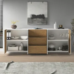 Home affaire Sideboard »Vega Sideboard,Kommode,220 cm« mit 4 Türen und 3 Schubladen,Fronten mit Rillen-Optik