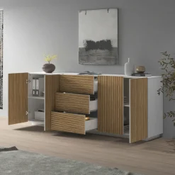 Home affaire Sideboard »Vega Sideboard,Kommode,220 cm« mit 4 Türen und 3 Schubladen,Fronten mit Rillen-Optik