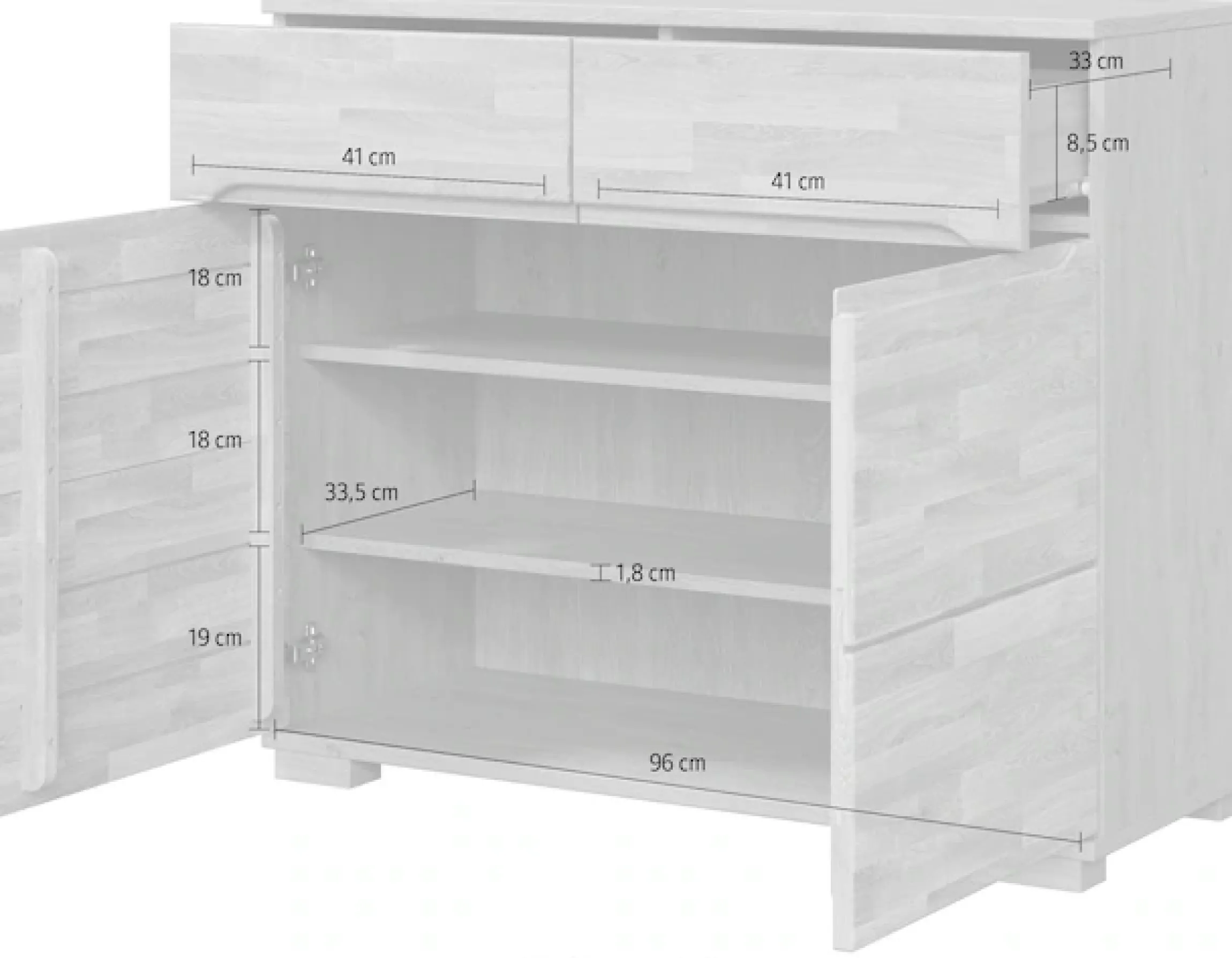 Home affaire Sideboard »VETRO in zwei Farben Erhältlich, teilmassiv, 2 Schubladen, 3 Fächer« B/T/H: 100/40/85cm Fronten: Massivholz, Korpus: Melamin, Griffmulden