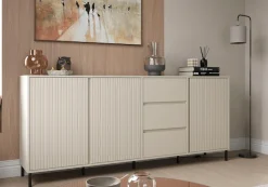 Home affaire Sideboard »viel Stauraum, Soft Close, 3 Türen und 3 Schubkasten« mit Metallfüßen, Breite 212 cm, grifflos, Fronten geriffelt