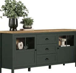 Home affaire Sideboard »Vienna« 1 Stk. tlg. Kommode im Landhausstil - Beleuchtung, Glastüren - B/T/H 185/45/86 cm