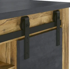 Home affaire Sideboard »York, moderner Schrank, Kommode in Hunton Oak Dekor, Industrialdesign« mit Scheunentorbeschlägen & Apothekergriffen aus Metall, 201 cm breit