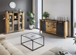 Home affaire Sideboard »York, moderner Schrank, Kommode in Hunton Oak Dekor, Industrialdesign« mit Scheunentorbeschlägen & Apothekergriffen aus Metall, 201 cm breit