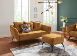 Home affaire 2,5-Sitzer »Baggio, Breite 196 cm, modern romantisches Design« Zierkissen inklusive, Komfortsitzhöhe 45 cm, schwarze Metallfüße