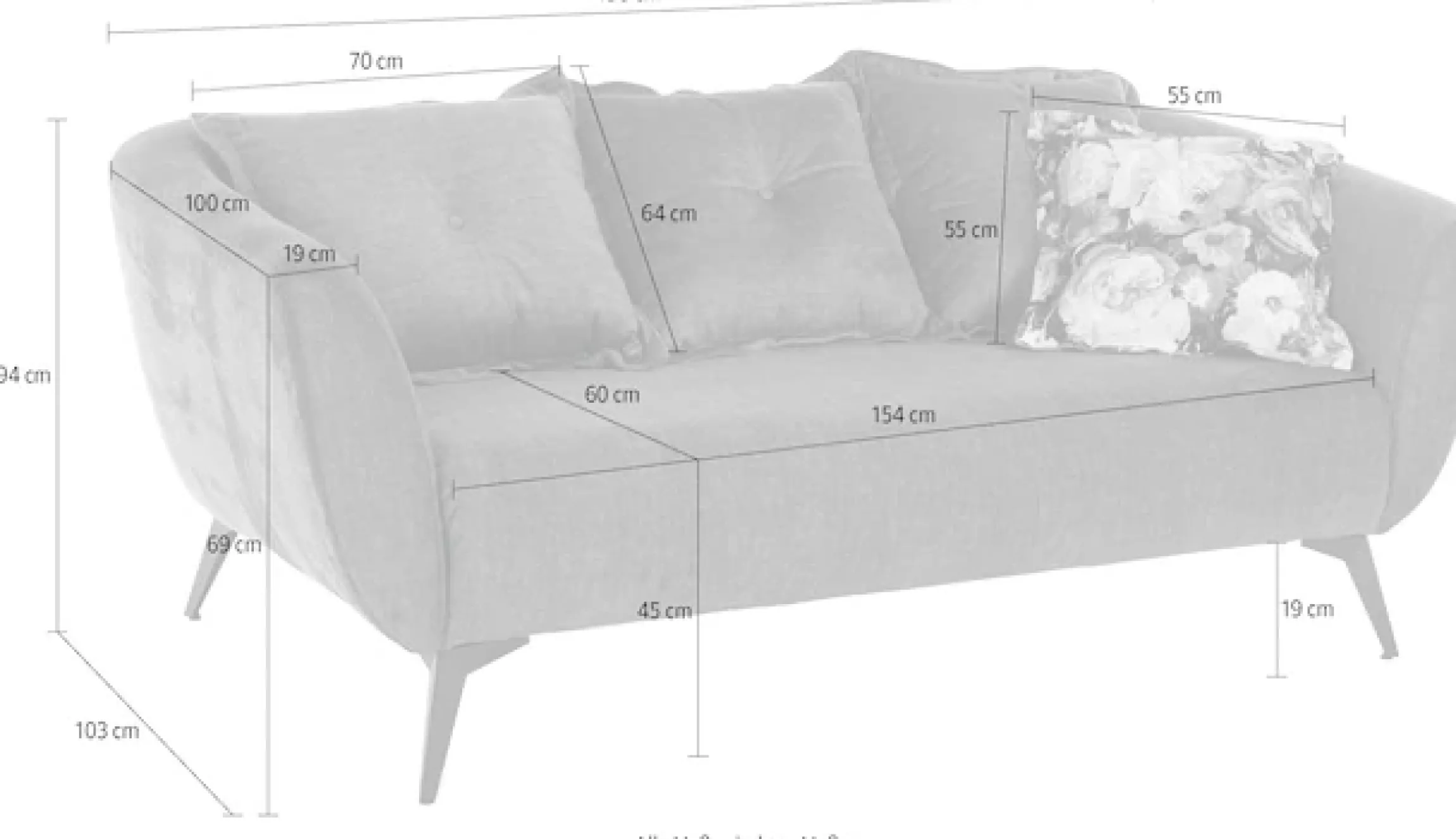 Home affaire 2,5-Sitzer »Baggio, Breite 196 cm, modern romantisches Design« Zierkissen inklusive, Komfortsitzhöhe 45 cm, schwarze Metallfüße