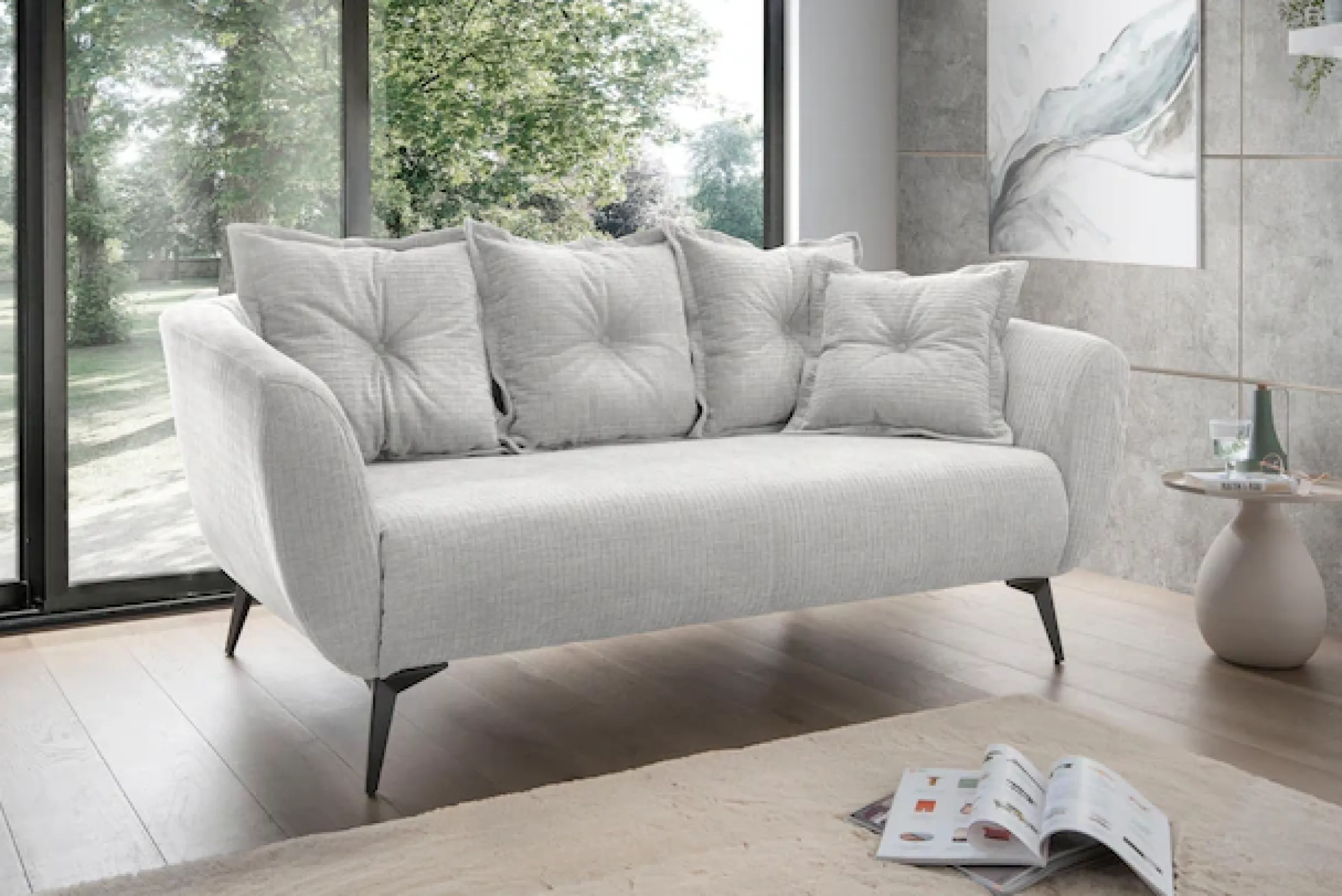 Home affaire 2,5-Sitzer »Baggio, Breite 196 cm zeitlos & elegant, bequem« schwarze Metallfüße