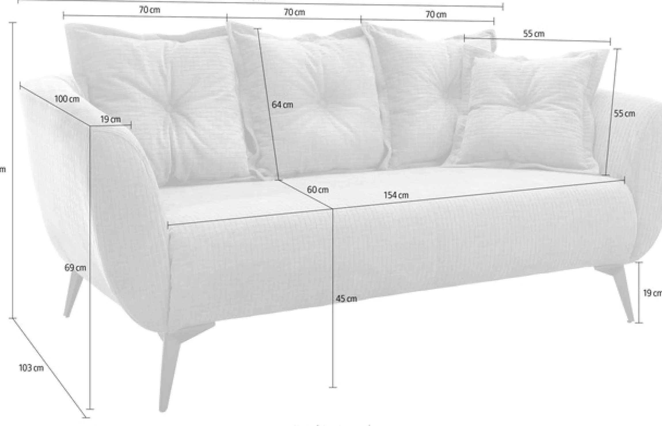 Home affaire 2,5-Sitzer »Baggio, Breite 196 cm zeitlos & elegant, bequem« schwarze Metallfüße