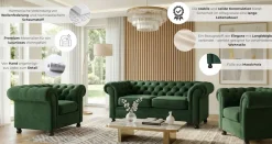 Home affaire 2-Sitzer »BRONNOY Chesterfield Sofa mit aufwendiger Knopfheftung, Breite 152 cm« Sofa mit geschwungenen Armlehnen, Chesterfield-Optik, Glamour