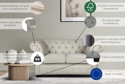 Home affaire 2-Sitzer »CHARENTE, Chesterfield-Sofa, Wellenfederung, Maße: B/T/H: 147/89/74 cm« mit edler Knopfheftung und typischen Armlehnen