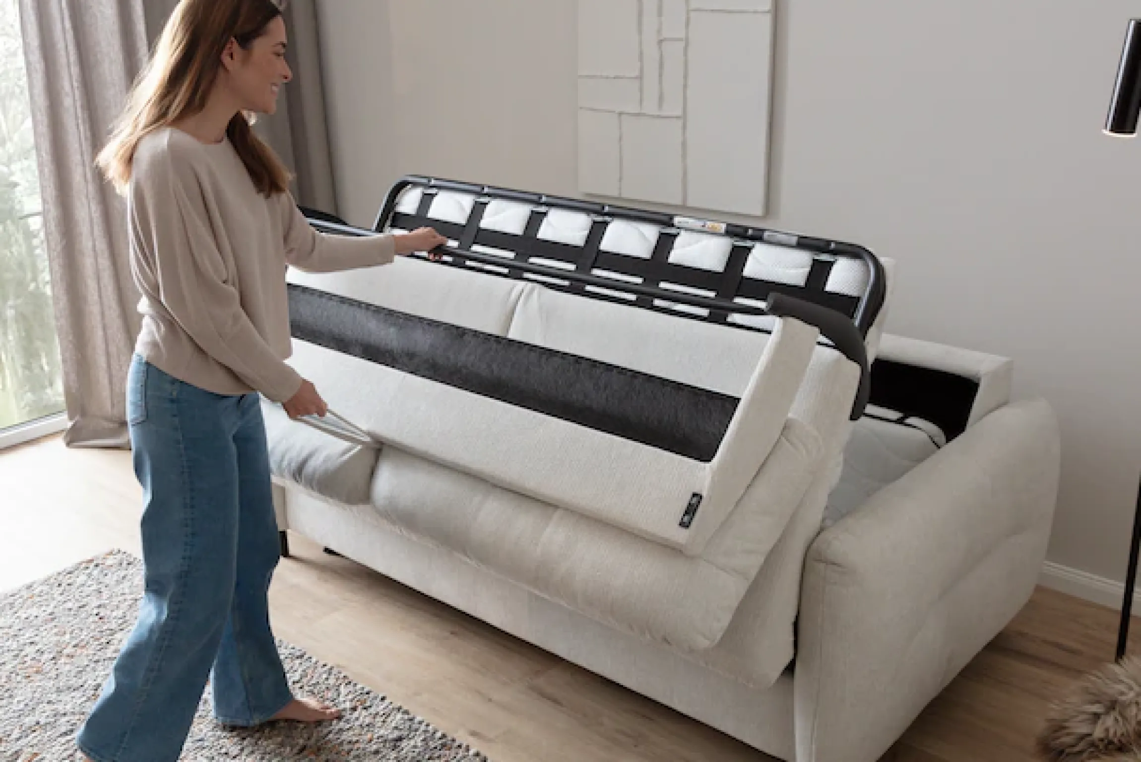 Home affaire 3-Sitzer »Clevina, Dauerschlafsofa mit Kaltschaummatratze, Breite 216 cm« Sofa & Bett in einem – kinderleicht ausklappbar & freistellbar im Raum