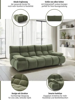 Home affaire 3-Sitzer »Cozy Bubble, mit klappbaren Armlehnen, Breite 220cm« mit eleganter Steppung, Rundumbezug & weicher Polsterung