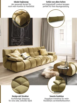 Home affaire 4-Sitzer »Cozy Bubble, mit klappbaren Armlehnen, Breite 290cm« mit eleganter Steppung, Rundumbezug & weicher Polsterung