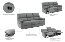 Home affaire 3-Sitzer »LANNOY, manuelle o. elelektrische Relaxfunktion in 2 Sitzen, USB A/C« Liegefunktion (105°-150°), Reclinersofa, Webstoff, Federkern