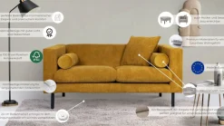Home affaire 2-Sitzer »Lillibeth Designsofa mit Wellenunterfederung, Maße B/T/H: 155/74/83 cm« Zierkissen als Wendekissen, in Samtoptik oder Cord