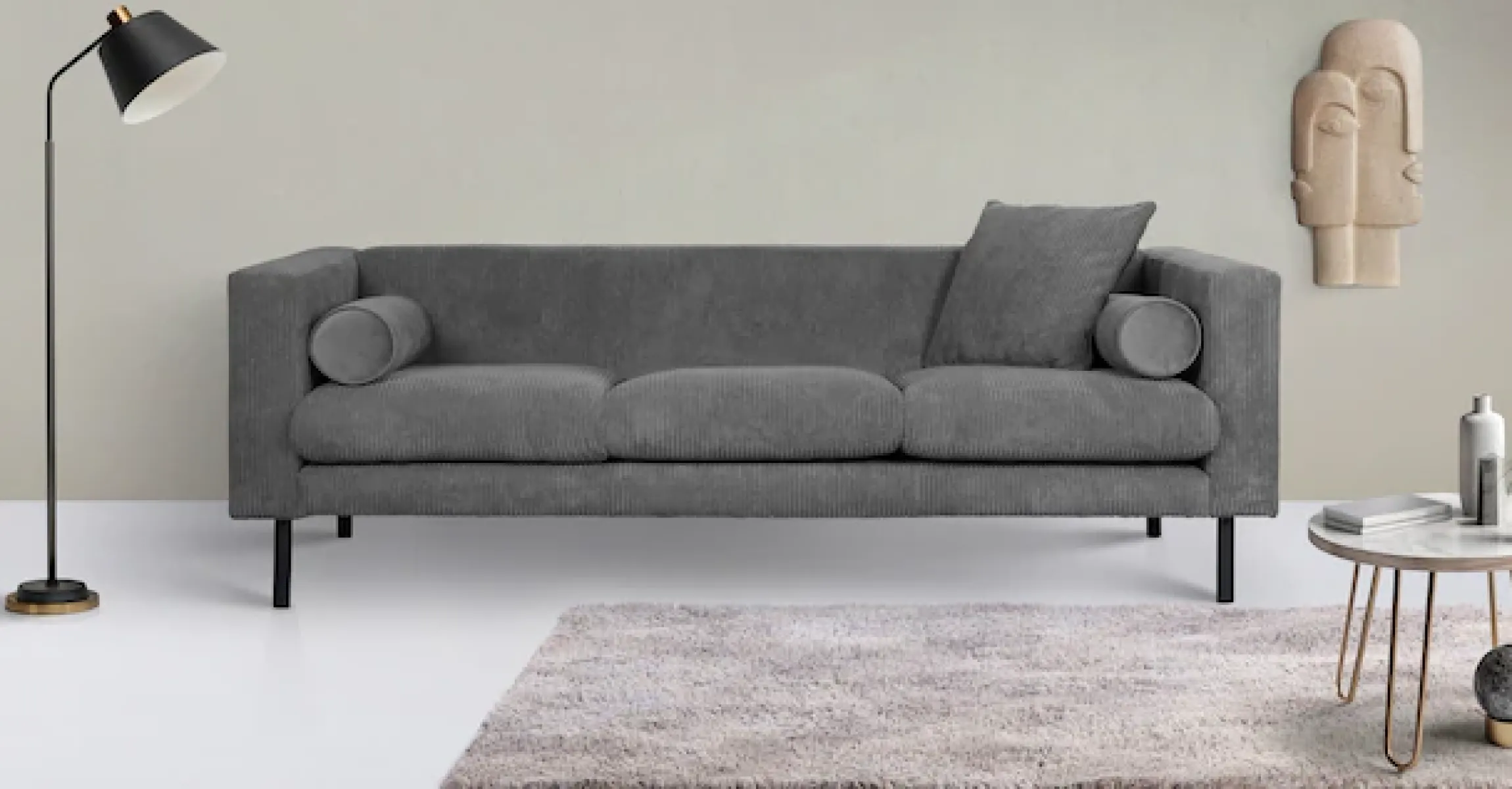 Home affaire 3-Sitzer »Lillibeth Designsofa mit Wellenunterfederung, Maße B/T/H: 218/74/83 cm« Zierkissen als Wendekissen, Bezug Samtoptik oder Cord