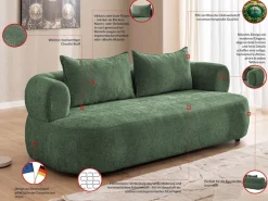 Home affaire 3-Sitzer »LUSSAC 3-Sitzer Design-Sofa mit Zierkissen, Maße B/T/H: 202/123/78 cm« hoher Sitzkomfort und modernes Design, Sofa ohne Bettfunktion