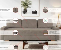 Home affaire 3-Sitzer »SHERIDIAN Schlafsofa mit Bettkasten, in Feincord & Velvet« mit Wellenunterfederung, moderne Bezüge, B/H/T 225/94/80