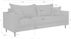 Home affaire 3-Sitzer »VEYRAS, hoher Sitzkomfort, Maße B/T/H: 212/84/76 cm« mit Wellenunterfederung, incl. Rückenkissen und Zierkissen