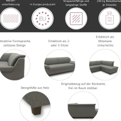 Home affaire 3-Sitzer »Yesterday Couch, B/T: 207/91 cm, belastbar bis 140kg/ Sitz« Microfaser, natur