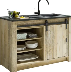 Home affaire Spülenschrank »Sherwood« mit Scheunentorbeschlag aus Metall, Breite der Arbeitsplatte 133 cm