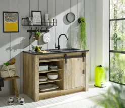 Home affaire Spülenschrank »Sherwood« mit Scheunentorbeschlag aus Metall, Breite der Arbeitsplatte 133 cm
