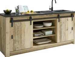 Home affaire Spülenschrank »Sherwood« Breite 201 cm, mit Scheunentorbeschlag aus Metall