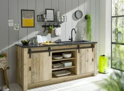 Home affaire Spülenschrank »Sherwood« Breite 201 cm, mit Scheunentorbeschlag aus Metall