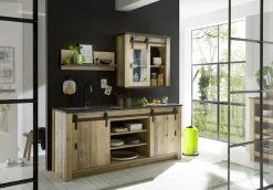 Home affaire Spülenschrank »Sherwood« Breite 201 cm, mit Scheunentorbeschlag aus Metall