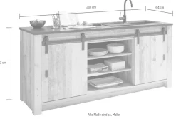 Home affaire Spülenschrank »Sherwood« Breite 201 cm, mit Scheunentorbeschlag aus Metall