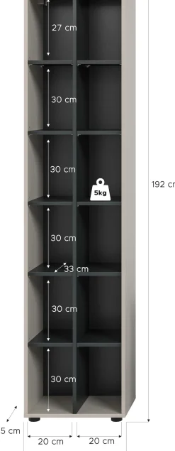 Home affaire Standregal »ADIO, Höhe 192 cm, 12 Fächer, 10 höhenverstellbare Einlegeböden« 1 Stk. tlg. Regal, Stauraumregal, Wohnzimmerregal, Bücherregal, Wandregal