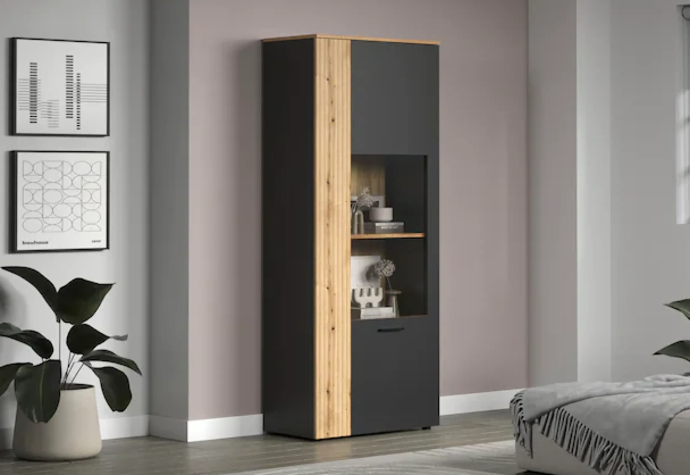 Home affaire Standvitrine »Estepona« 1 Stk. tlg. Standvitrine mit 2 Türen - (B/T/H) 80/42/195 cm