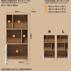Home affaire Stauraumregal »Tarragona« 1 Stk. tlg. Regal mit 1 Tür & 4 offenen Fächern - (B/T/H) 63/40/136 cm