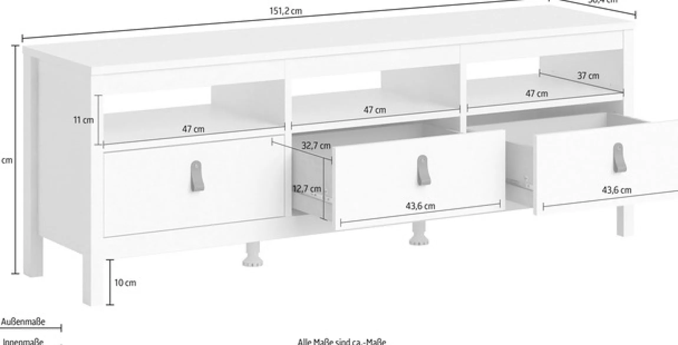 Home affaire TV-Bank »Madrid, TV-Möbel, Fernsehtisch, TV-Unit, Media-Möbel, Sideboard,« mit 3 Schubladen und 3 offenen Fächern, Breite 151 cm, Höhe 54 cm