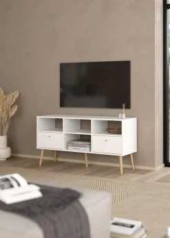 Home affaire TV-Board »Bodo TV-Möbel, TV-Unit, Mediamöbel, Regal« 2 Schubladen und 4 offene Fächer, Beine und Griffe aus Massivholz