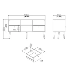 Home affaire TV-Board »Bodo TV-Möbel, TV-Unit, Mediamöbel, Regal« 2 Schubladen und 4 offene Fächer, Beine und Griffe aus Massivholz