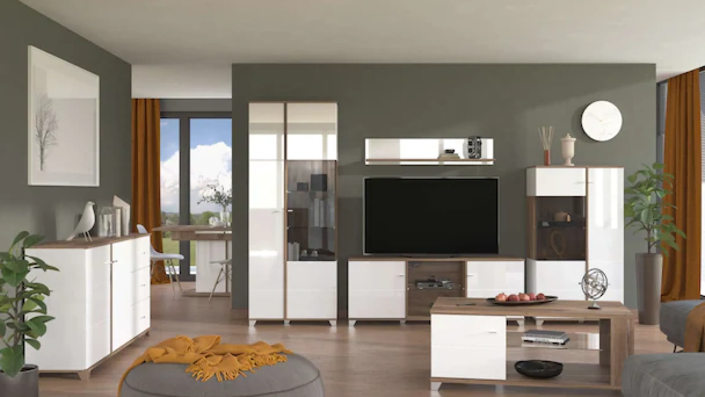 Home affaire TV-Board »Burgundy Lowboard, TV-Schrank, TV-Ständer, Hochglanzfonten« Hochglanzfronten und eine Innenausstattung in Flagstaff Eiche