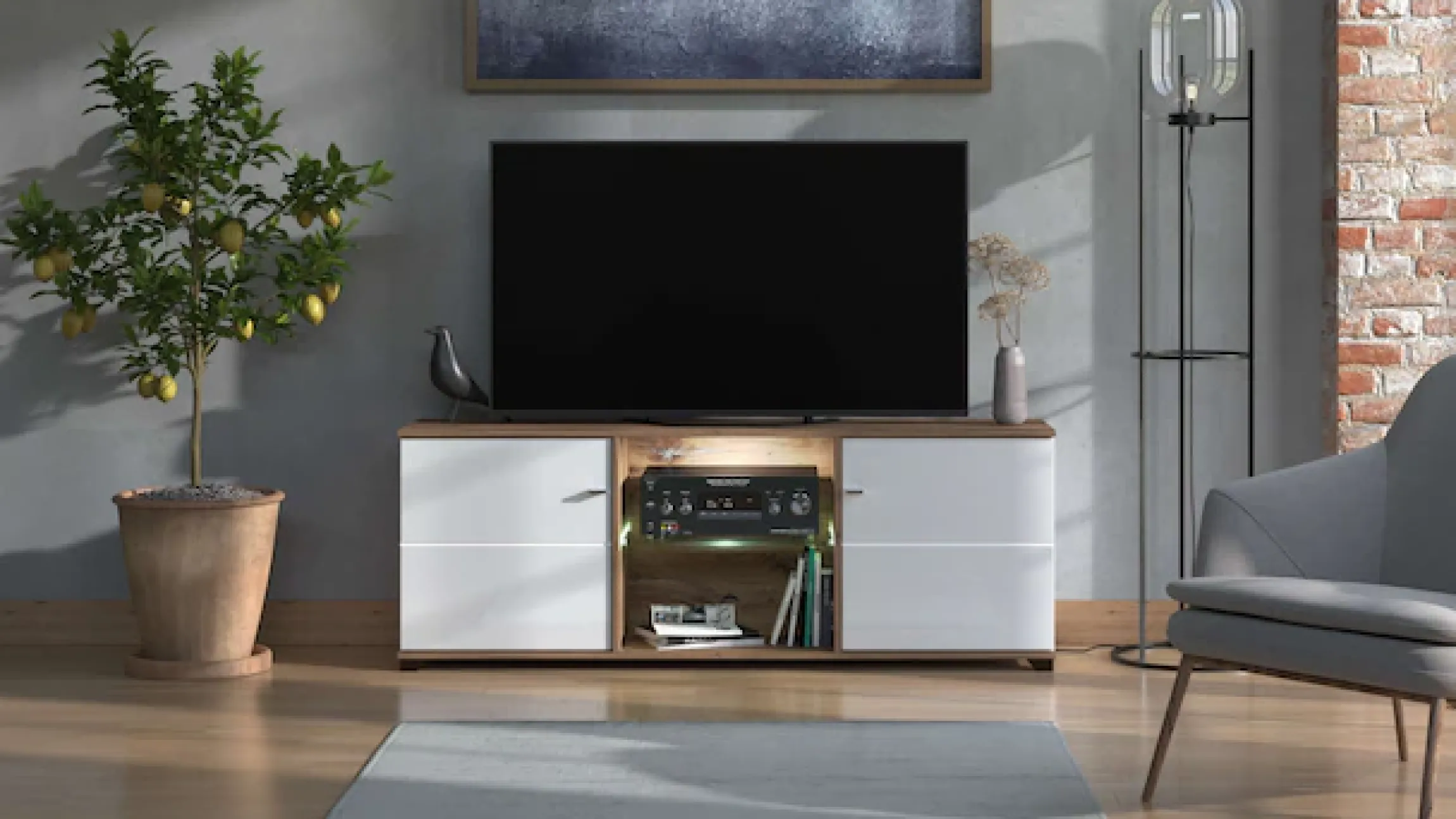 Home affaire TV-Board »Burgundy Lowboard, TV-Schrank, TV-Ständer, Hochglanzfonten« Hochglanzfronten und eine Innenausstattung in Flagstaff Eiche