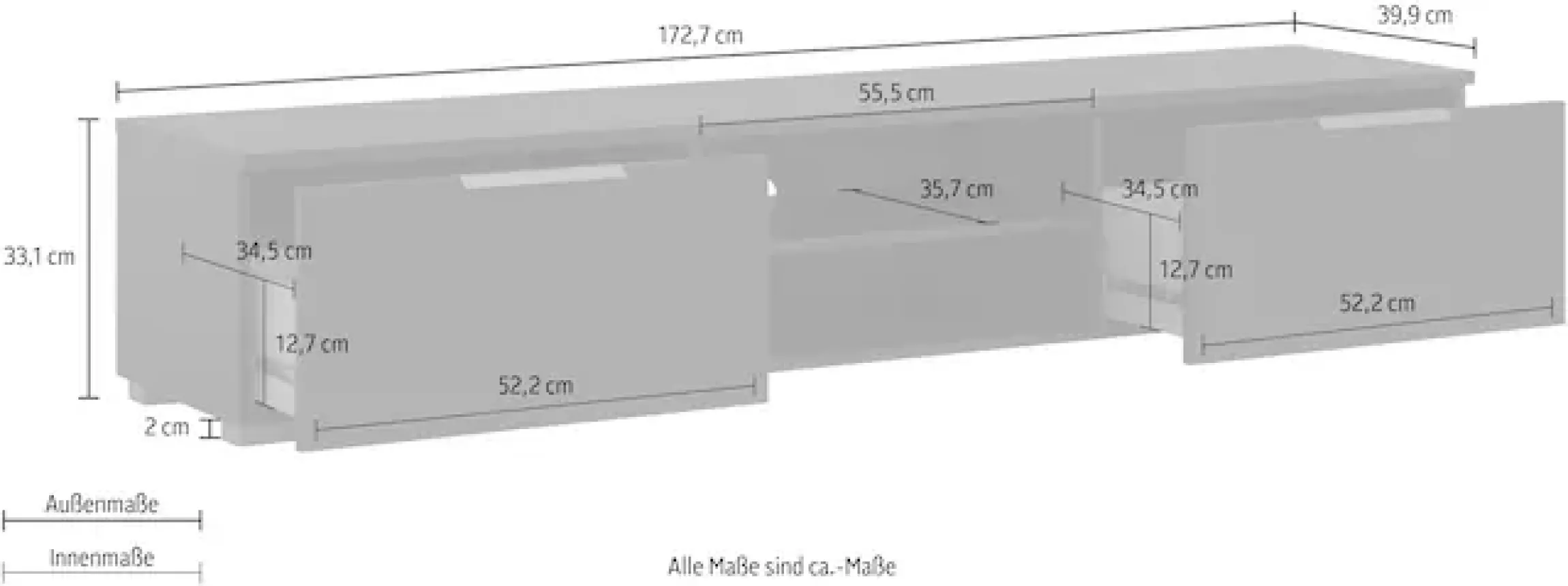 Home affaire TV-Board »Match, TV-Möbel, Fernsehtisch, TV-Unit, Media-Möbel, Sideboard,« mit 2 Schubladen und 1 offenen Fach, Breite 172,7 cm, Höhe 33 cm