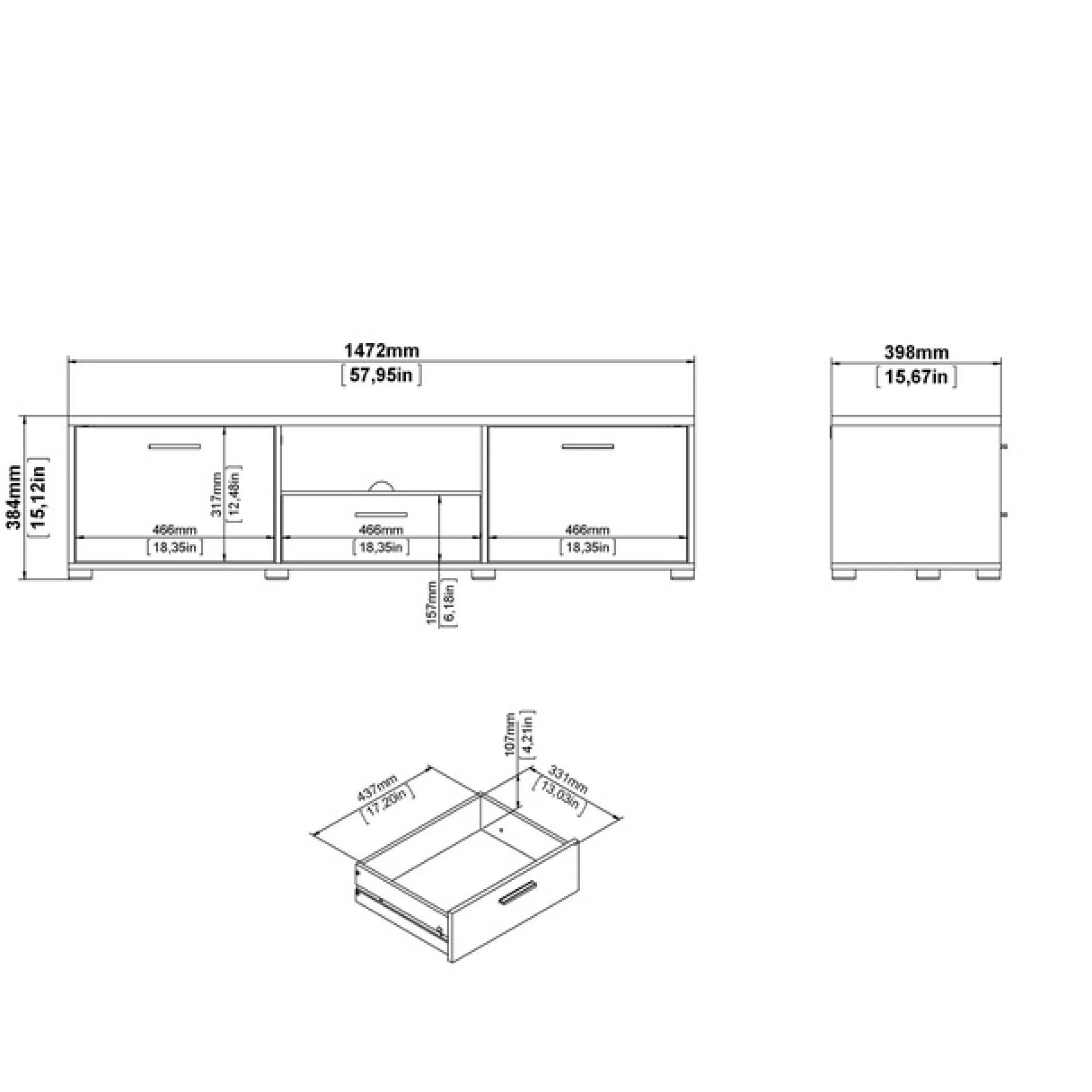 Home affaire TV-Board »Media TV-Möbel, TV Schrank, Mediaboard, Lowboard« TV-Kommode, wahlweise Breite 147 oder 177 cm