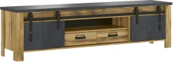 Home affaire TV-Schrank »York, moderner Unterschrank, Kommode im Industrialdesign« mit Apothekergriffen & Scheunentorbeschlägen aus Metall, 201 cm breit