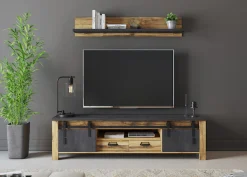 Home affaire TV-Schrank »York, moderner Unterschrank, Kommode im Industrialdesign« mit Apothekergriffen & Scheunentorbeschlägen aus Metall, 201 cm breit