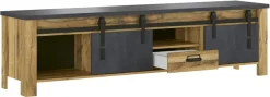 Home affaire TV-Schrank »York, moderner Unterschrank, Kommode im Industrialdesign« mit Apothekergriffen & Scheunentorbeschlägen aus Metall, 201 cm breit