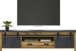 Home affaire TV-Schrank »York, moderner Unterschrank, Kommode im Industrialdesign« mit Apothekergriffen & Scheunentorbeschlägen aus Metall, 201 cm breit