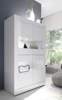 Home affaire Vitrine »Basic Höhe 162 cm, Standvitrine mit 4 Türen - Metallgriffe,« Stauraumvitrine in moderner Rahmenoptik, Hochschrank, Anrichte